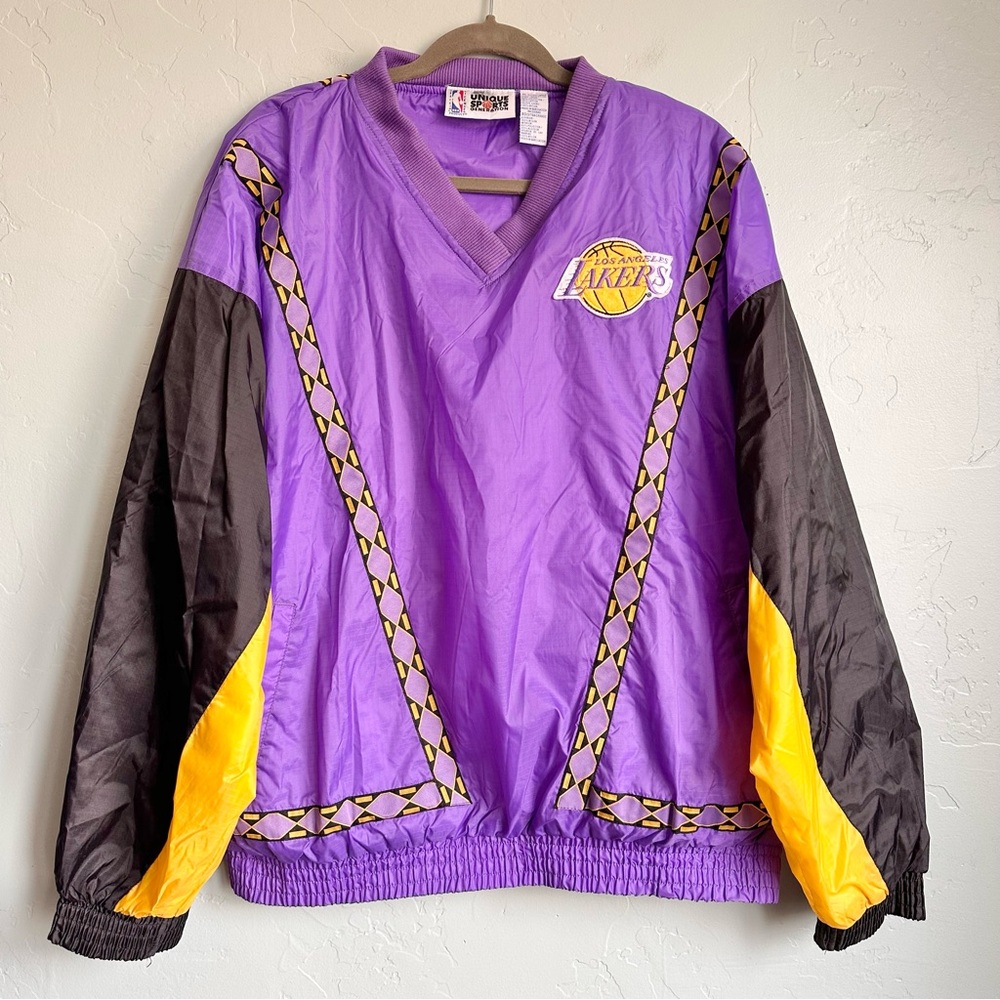 Vintage‎ 90's Lakers NBA Nylon Colorblock Streetwear Windbreaker Jacket XL EUC